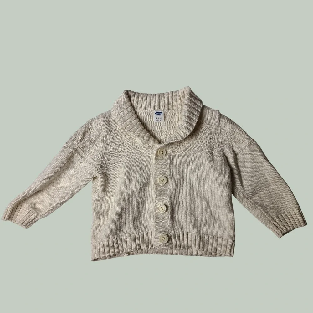 Old Navy Cardigan Sweater Kids 12-18M Cream Shawl Collar Button Front Knit